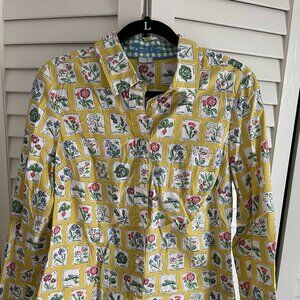 Boden Womens Button Down Blouse sz8 Spring Seed Packet Print